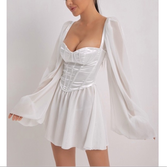 Chiffon Bubble Sleeve Bustier Corset Mini Dress - Picture 4 of 11